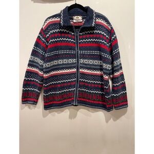 Tiara Womens Cottage-core Vintage Hearts Full Zip Fair Isle Cardigan Sweater